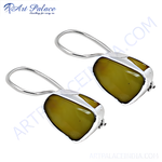 Load image into Gallery viewer, Sterling silver drop earrings featuring olive green stones, perfect for adding a touch of color to any outfit.