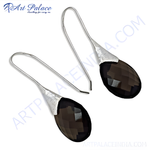 Load image into Gallery viewer, Sterling silver dangle earrings with faceted smoky quartz teardrop gemstones, elegant jewelry for women.