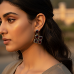 Load image into Gallery viewer, 925 Silver Garnet Earrings | Square Studs for Women