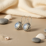 Load image into Gallery viewer, 925 Silver Moonstone Earrings | Oval Stone Dangle Earrings
