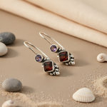 Load image into Gallery viewer, 925 Silver Garnet & Amethyst Drop Earrings for Women