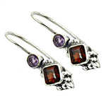 Load image into Gallery viewer, 925 Silver Garnet & Amethyst Drop Earrings for Women