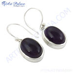 Load image into Gallery viewer, 925 sterling silver dangle earrings featuring oval-cut purple amethyst gemstones for women.