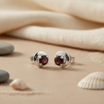 Load image into Gallery viewer, 925 Silver Garnet Stud Earrings for Women | Gemstone Jewelry