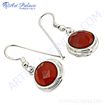 Load image into Gallery viewer, 925 sterling silver dangle earrings with round faceted red carnelian gemstones