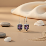 Load image into Gallery viewer, 925 Silver Amethyst Square Earrings for Women | Gemstone Jewelry