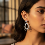 Load image into Gallery viewer, Silver Teardrop Stud Earrings with White CZ | Women's Jewelry Gift