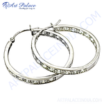 Load image into Gallery viewer, Silver hoop earrings with sparkling clear cubic zirconia stones. Elegant and stylish earrings for women.