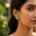 Load image into Gallery viewer, gold plating Floral Stud Earrings with Cubic Zirconia | Women's Jewelry