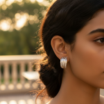 Load image into Gallery viewer, Silver Baguette Cut Cubic Zirconia Hoop Earrings for Women