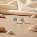 Load image into Gallery viewer, Silver Flower Stud Earrings | Cubic Zirconia | Women's Jewelry