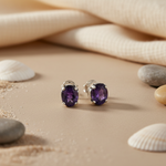Load image into Gallery viewer, 925 Silver Purple Gemstone Stud Earrings for Women