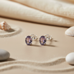 Load image into Gallery viewer, 925 Silver Amethyst Stud Earrings for Women | Daily Wear