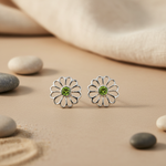 Load image into Gallery viewer, 925 Silver Peridot Flower Stud Earrings for Women