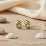 Load image into Gallery viewer, Silver Citrine Teardrop Stud Earrings | Gemstone Jewelry