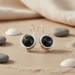 Load image into Gallery viewer, Silver Black Gemstone Earrings for Women | Dangle Earrings