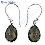 Load image into Gallery viewer, Sterling silver dangle earrings with teardrop-shaped smoky quartz gemstones. Elegant and stylish women's jewelry.