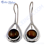 Load image into Gallery viewer, 925 sterling silver teardrop earrings with a tiger eye gemstone center