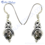 Load image into Gallery viewer, 925 sterling silver drop earrings with oval smoky quartz gemstones, elegant design