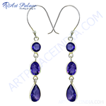 Load image into Gallery viewer, 925 sterling silver drop earrings with round, oval and pear-shaped purple amethyst gemstones