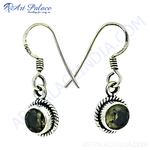 Load image into Gallery viewer, 925 sterling silver dangle earrings with round smoky quartz gemstones, elegant and stylish design.