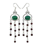 Load image into Gallery viewer, 925 Silver Malachite Garnet Drop Earrings for Women | Gift