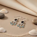 Load image into Gallery viewer, 925 Silver Blue Topaz & Onyx Dangle Earrings for Women