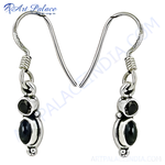 Load image into Gallery viewer, 925 sterling silver drop earrings with black gemstones for women.