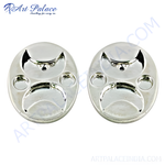 Load image into Gallery viewer, Silver-toned metal oval decorative dish with carved design, perfect for home decor display.