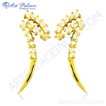 Load image into Gallery viewer, gold plating ear climber earrings with sparkling zirconia stones, perfect for women. Elegant and stylish earrings for special occasions.