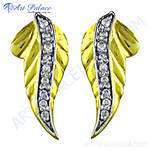 Load image into Gallery viewer, gold plating leaf earrings with diamond accents, a luxurious jewelry piece.