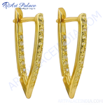 Load image into Gallery viewer, gold plating V-shaped hoop earrings with sparkling cubic zirconia stones, perfect for women.