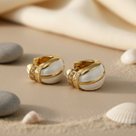 Load image into Gallery viewer, gold plating White Enamel Diamond Hoop Earrings | Women's Jewelry