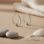 Load image into Gallery viewer, Silver Hoop Earrings with Green Gemstone | Women's Jewelry