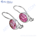 Load image into Gallery viewer, Sterling silver dangle earrings with a pink gemstone for women.