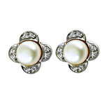 Load image into Gallery viewer, Pearl & Diamond Stud Earrings | Clover Design | Art Palace