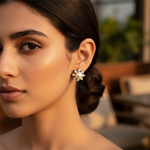 Load image into Gallery viewer, gold plating Pearl & Diamond Stud Earrings for Women | Elegant Jewelry