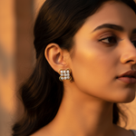 Load image into Gallery viewer, gold plating Diamond Stud Earrings | Square Cluster | For Women