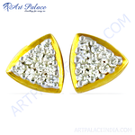 Load image into Gallery viewer, gold plating triangle stud earrings with white cubic zirconia stones, perfect for women.