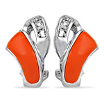 Load image into Gallery viewer, Silver Orange Enamel Earrings | Gemstone Accents | For Women