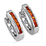 Load image into Gallery viewer, Silver Hoop Earrings with Orange Gemstones for Women