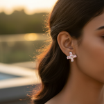 Load image into Gallery viewer, Pink Gemstone Cross Stud Earrings | 925 Silver Earrings for Women