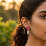 Load image into Gallery viewer, Silver Heart-Cut Ruby Drop Earrings for Women | Dangle Earrings