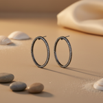 Load image into Gallery viewer, Silver Oval Hoop Earrings with Diamonds | Women's Jewelry