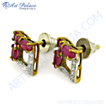 Load image into Gallery viewer, gold plating-plated ruby gemstone stud earrings for women, featuring red gemstones.