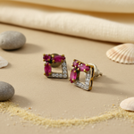 Load image into Gallery viewer, Ruby Stud Earrings | gold plating Plated Silver Earrings for Women