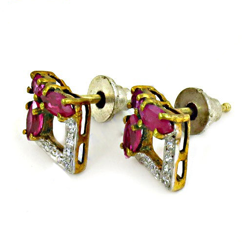 Ruby stud earrings | gold plating plated silver earrings for women