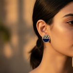 Load image into Gallery viewer, Silver Stud Earrings with Blue Enamel & Green Stone Accents