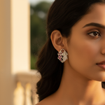 Load image into Gallery viewer, Silver Leaf Stud Earrings with Ruby & Diamond Accents