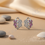 Load image into Gallery viewer, Silver Leaf Stud Earrings with Ruby & Diamond Accents